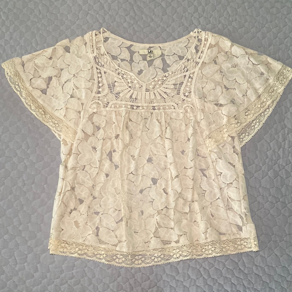 Ya Los Angeles bell sleeve lace top. Size L
